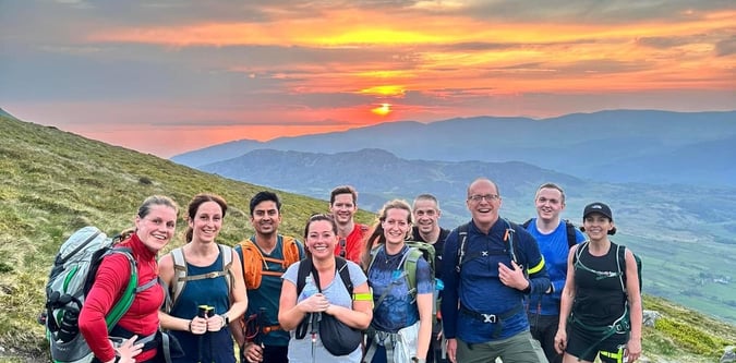 Group approaching Pen y Fan during the Welsh Three Peaks Challenge
