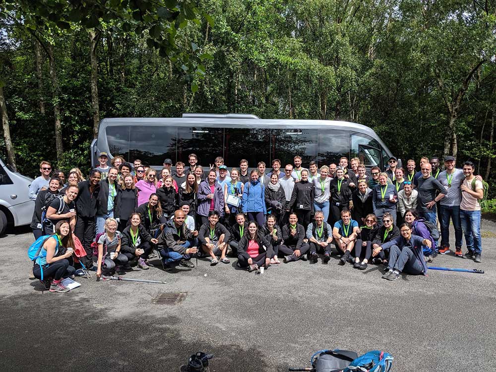 Large company group celebrating challenge complete!