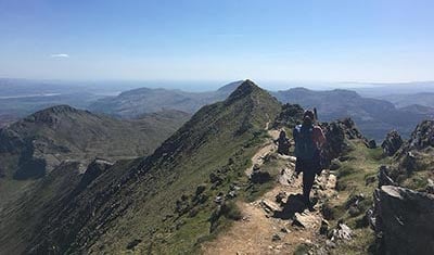 Making the descent of Snowdon via the South Ridge, on the Welsh Three Peaks